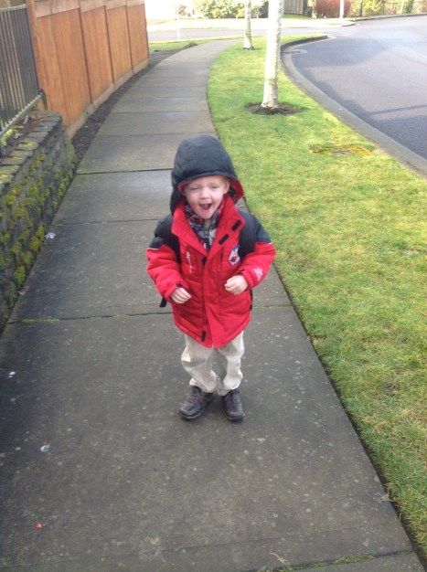 Avery waiting for the bus.